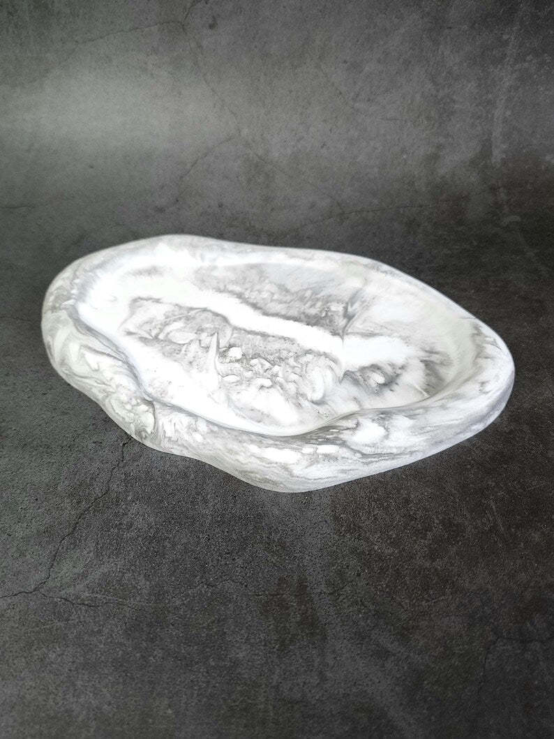 Handmade Ceramic Tray: Marbled Jewelry, Candle & Key Holder