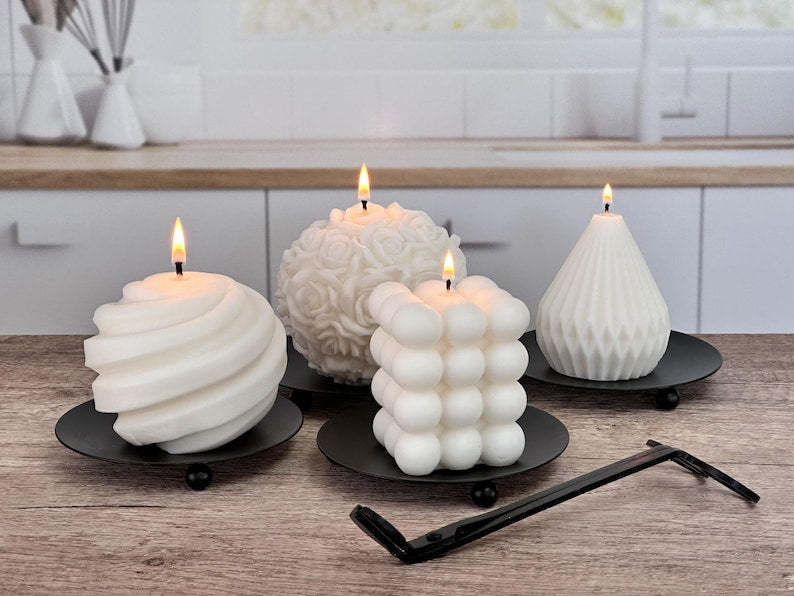 Handmade Candle, Undyed Luxury Soy Pillar Candle, Aesthetic Sculpted Bubble Candle, Rose and Ribbed Candle, Gift Boxed Candle Gifts for Her!