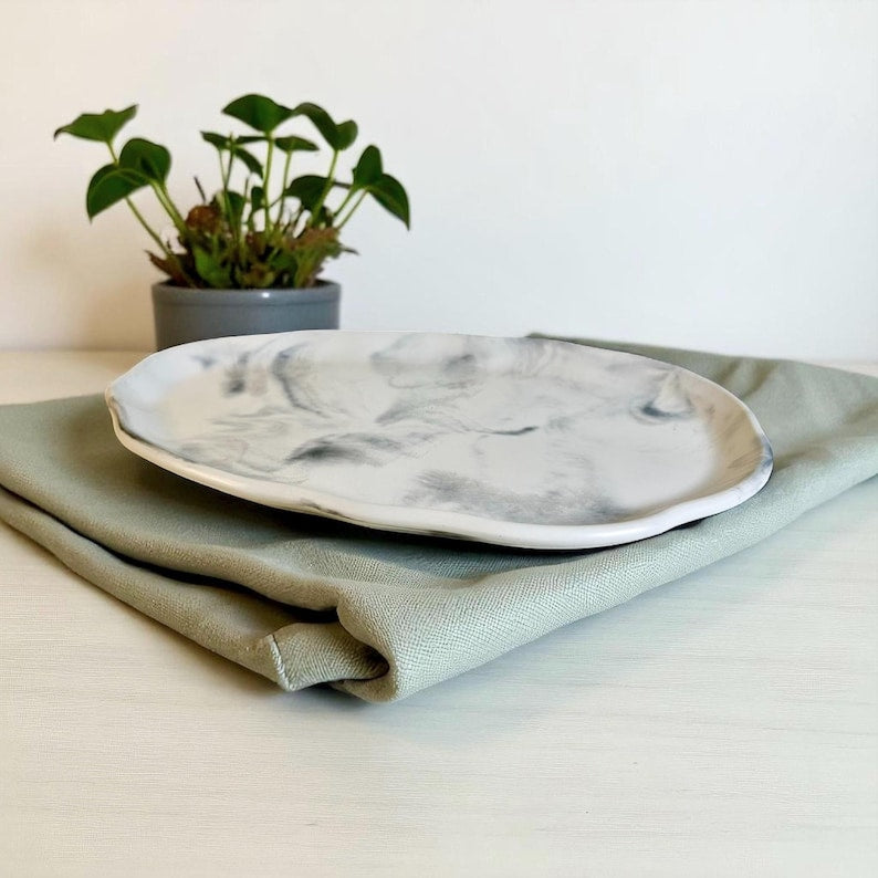 Gold Flake Concrete Tray: Oval Trinket Dish & Candle Holder