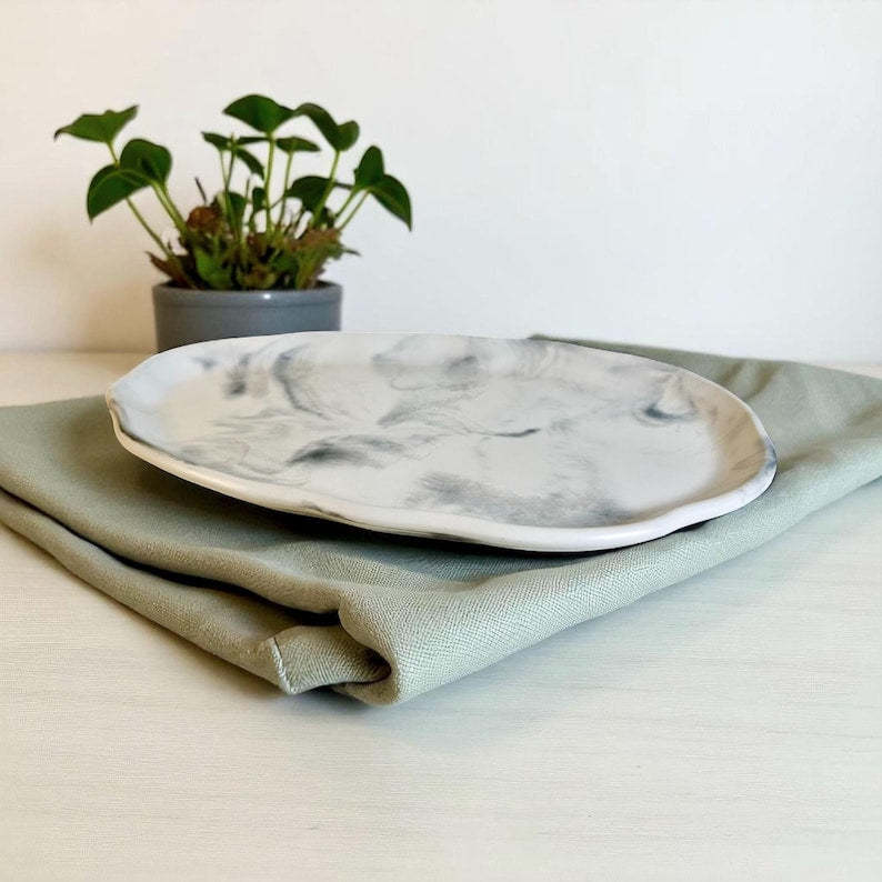 Gold Flake Concrete Tray: Oval Trinket Dish & Candle Holder