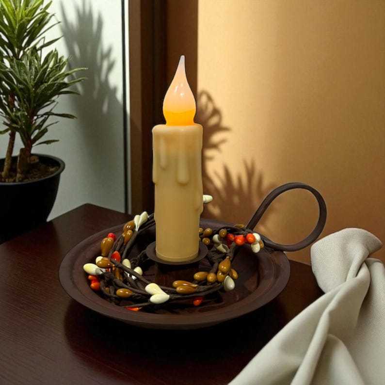 Rust Chamberstick Candle Holder Victorian Colonial Primitive Farmhouse Decor