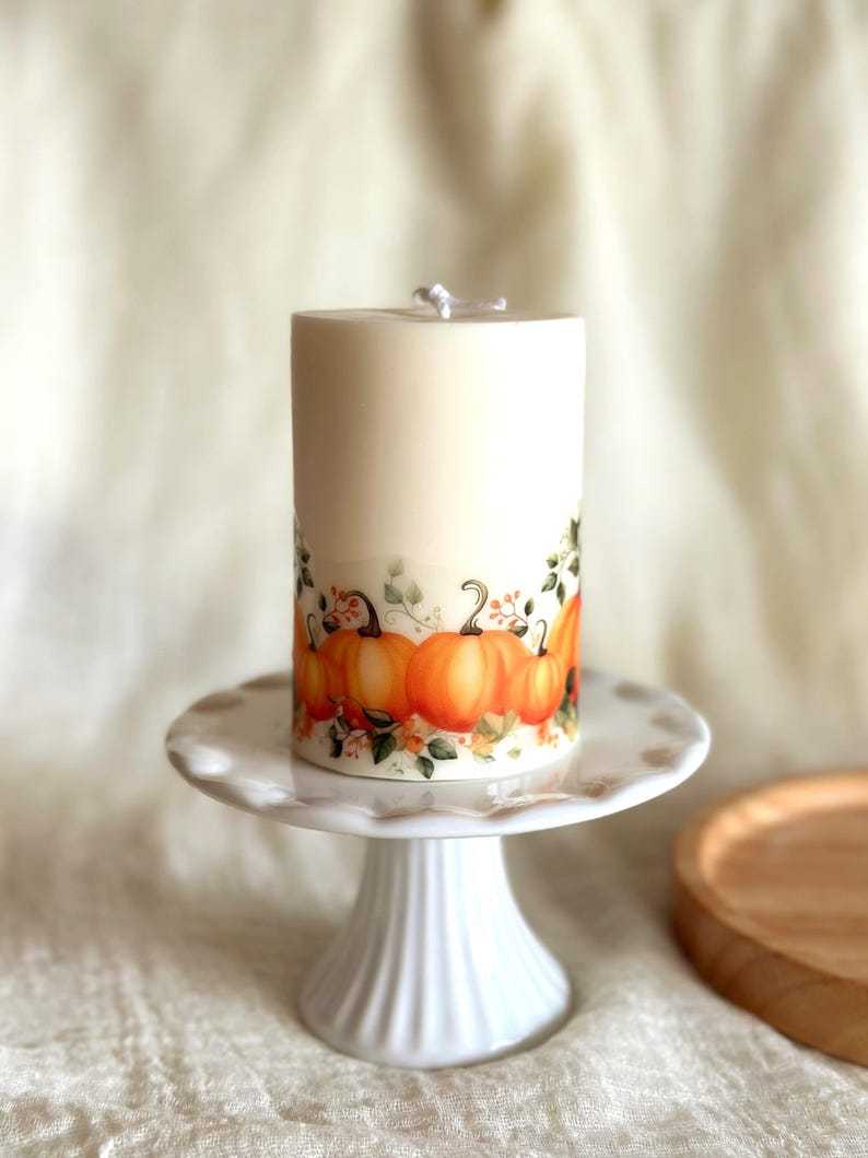 Autumn Pumpkin Pillar Candle Set: Olive Wax, Fall Home Decor