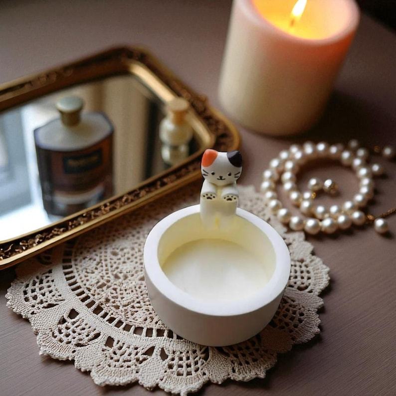 Whimsical Cat Roasting Candlestick: Resin Animal Candle Holder