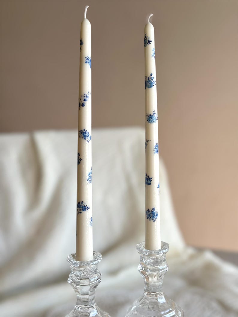 Blue Floral Taper Candles: Elegant Home Decor, 10 Inch