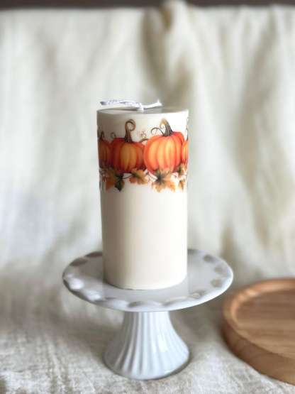 Autumn Pumpkin Pillar Candle Set: Olive Wax, Fall Home Decor