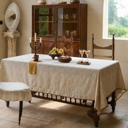 Embossed Floral Linen Tablecloth: French Vintage Jacquard Table Cover|Minimalism WeddingTable Decor