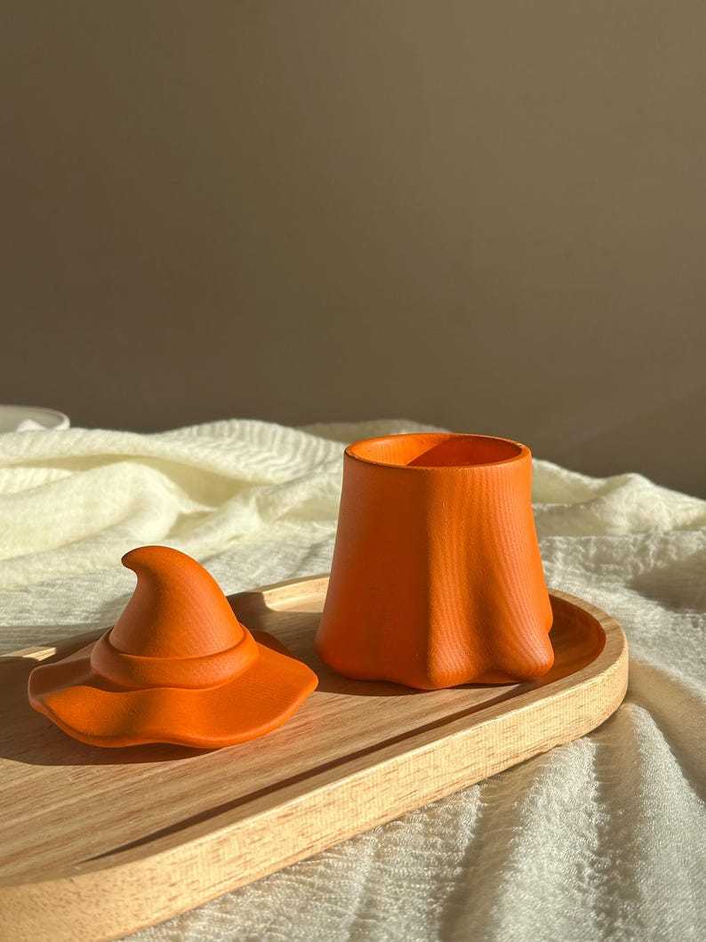 Handmade Coconut Wax Candle in Witch Hat Jar: Spooky Halloween Decor Fall decoration