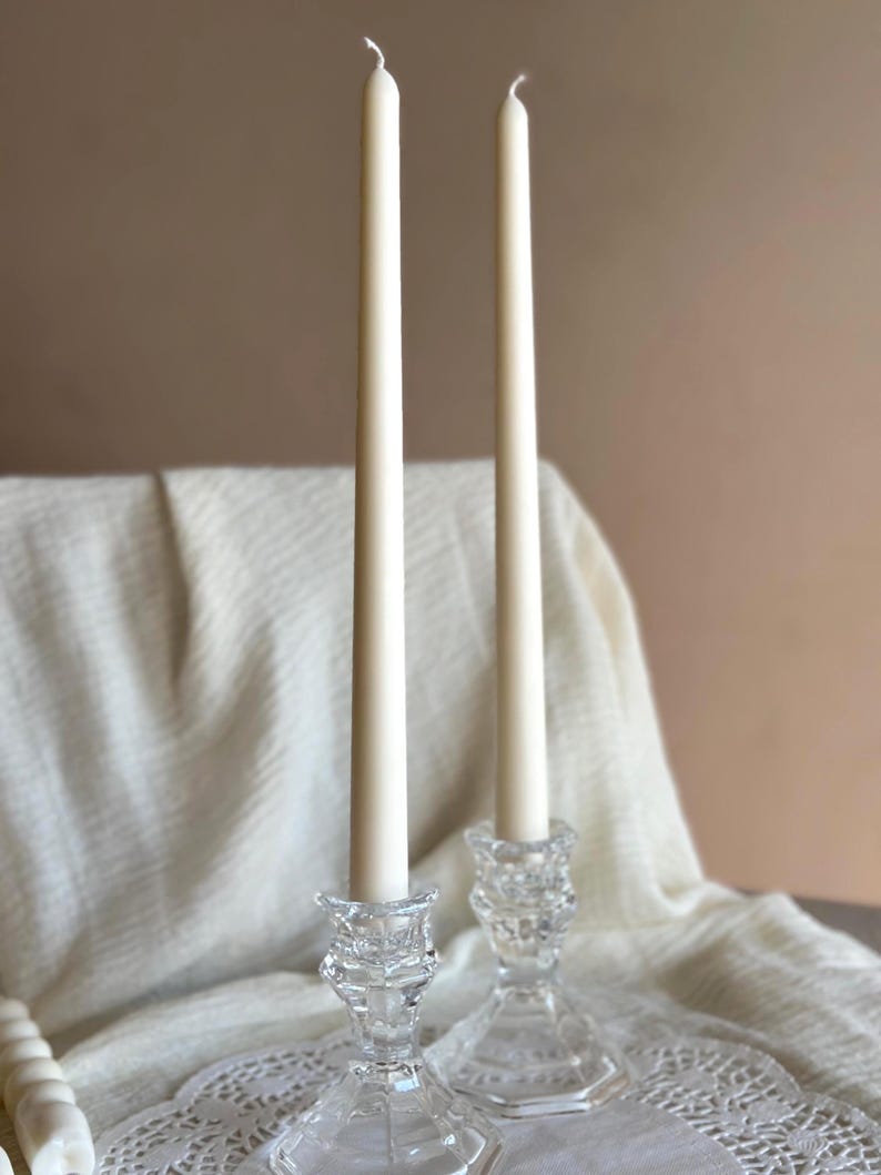 Ivory Taper Candles: Handmade Soy Wax Dinner Candles, Elegant Home Decor