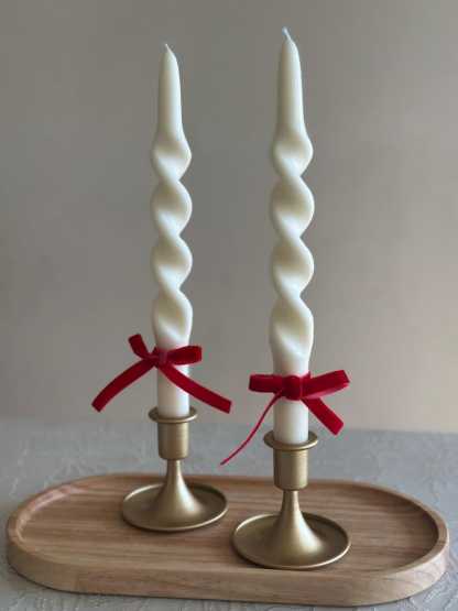 Handmade Olive Wax Spiral Taper Candles: Elegant Twisted Design. Thanksgiving table decor Christmas candles