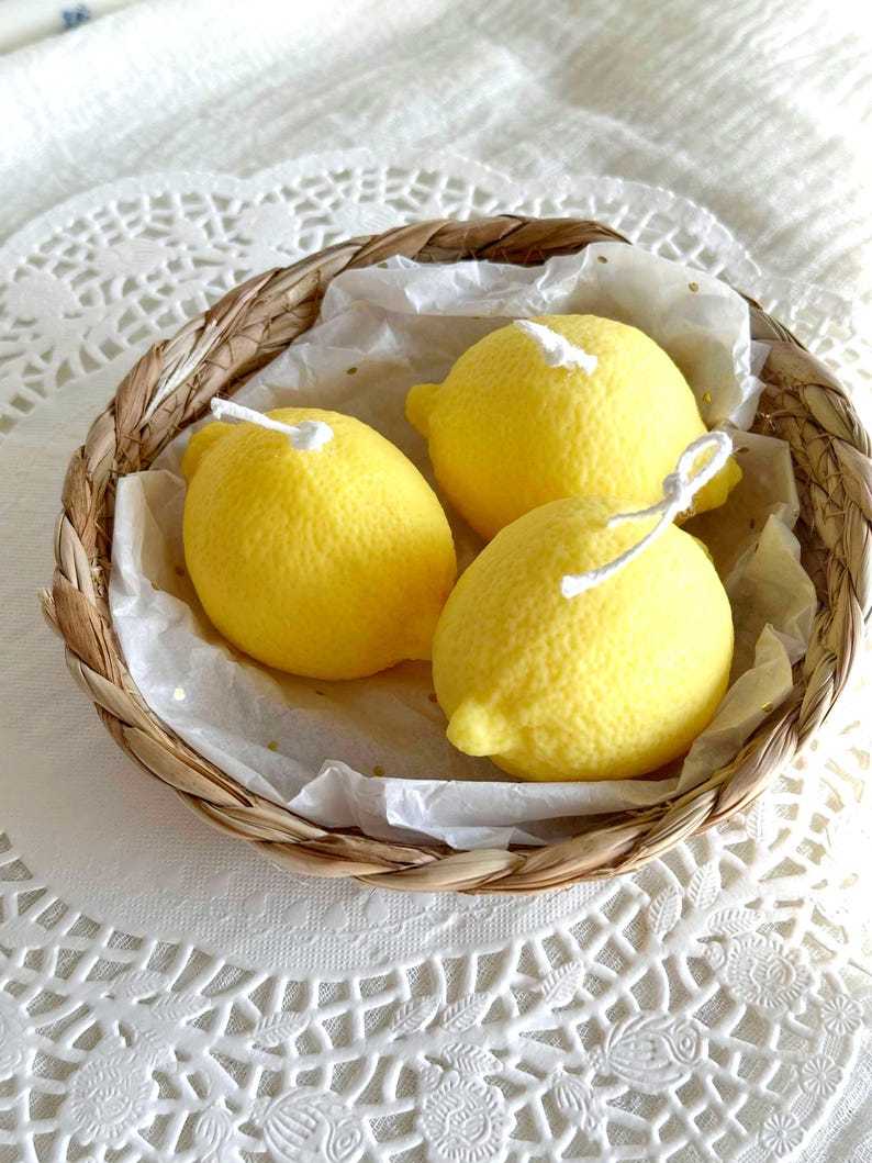 Handmade Candles Lemon shaped candles Wedding Essentials Olive wax candles Aesthetic candles Birthday favors Party Favors Customised candles