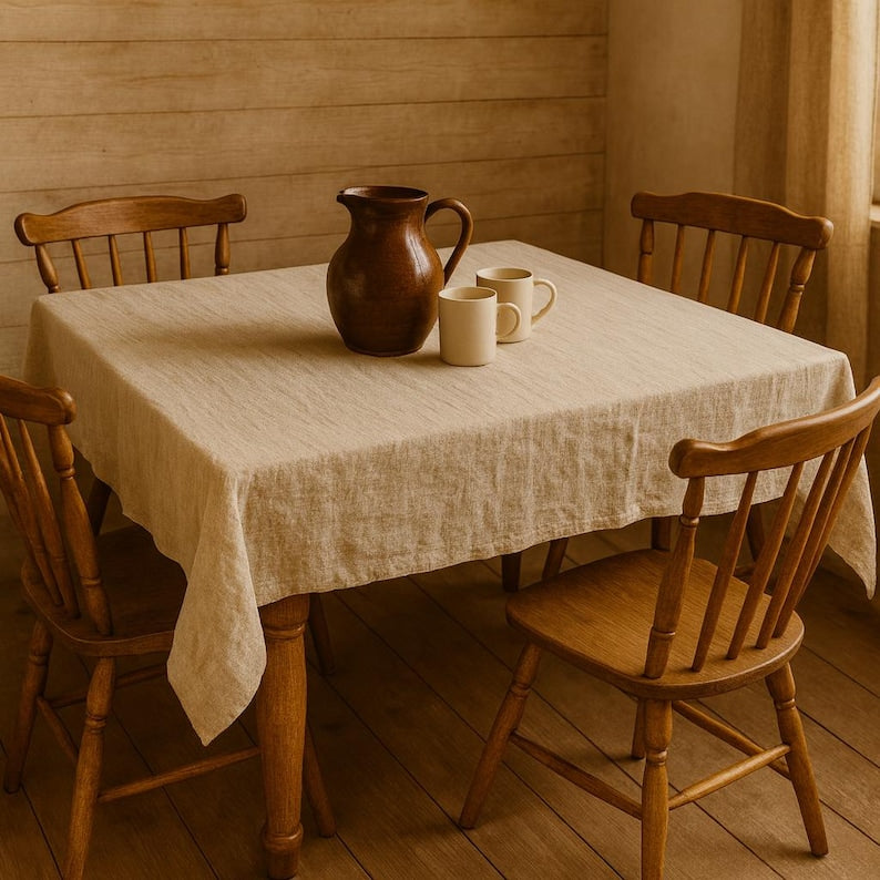 Raw linen tablecloth, vintage looking linen tablecloth, stonewashed farmhouse heavy weight rustic coarse texture linen fabric tablecloth