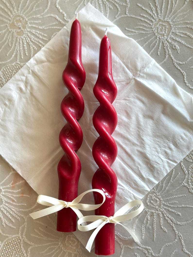 Handmade Red Twisted Taper Candles: Olive Wax, Elegant Design, Christmas table decor