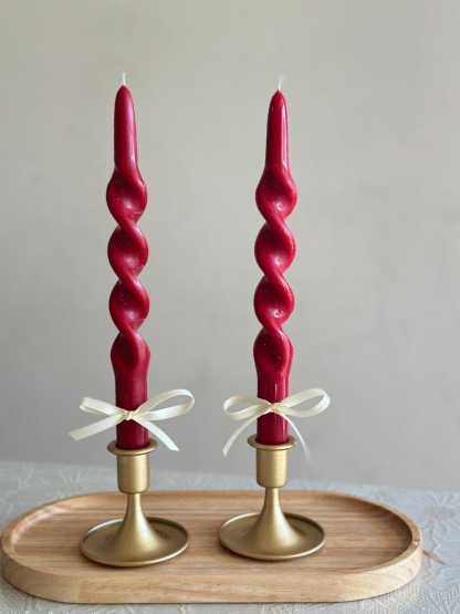 Handmade Olive Wax Spiral Taper Candles: Elegant Twisted Design. Thanksgiving table decor Christmas candles