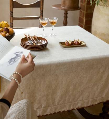 Embossed Floral Linen Tablecloth: French Vintage Jacquard Table Cover|Minimalism WeddingTable Decor