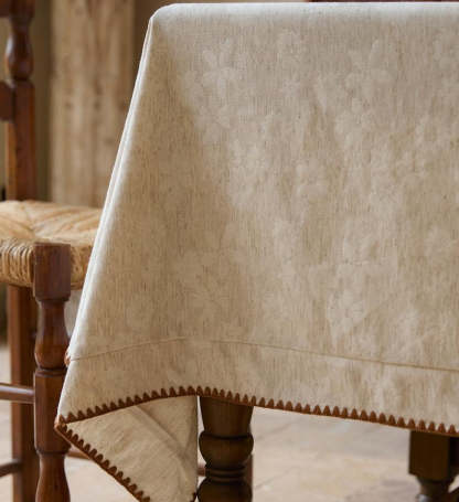 Embossed Floral Linen Tablecloth: French Vintage Jacquard Table Cover|Minimalism WeddingTable Decor