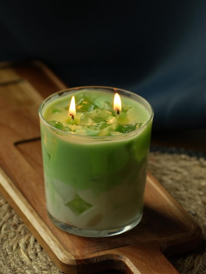Matcha Latte coffee Candle: Handmade Soy & Gel Wax in Glass Jar scented two wicks