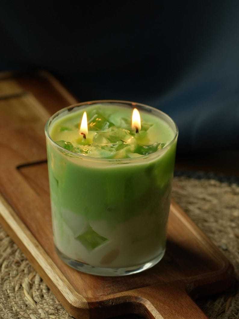 Matcha Latte coffee Candle: Handmade Soy & Gel Wax in Glass Jar scented two wicks