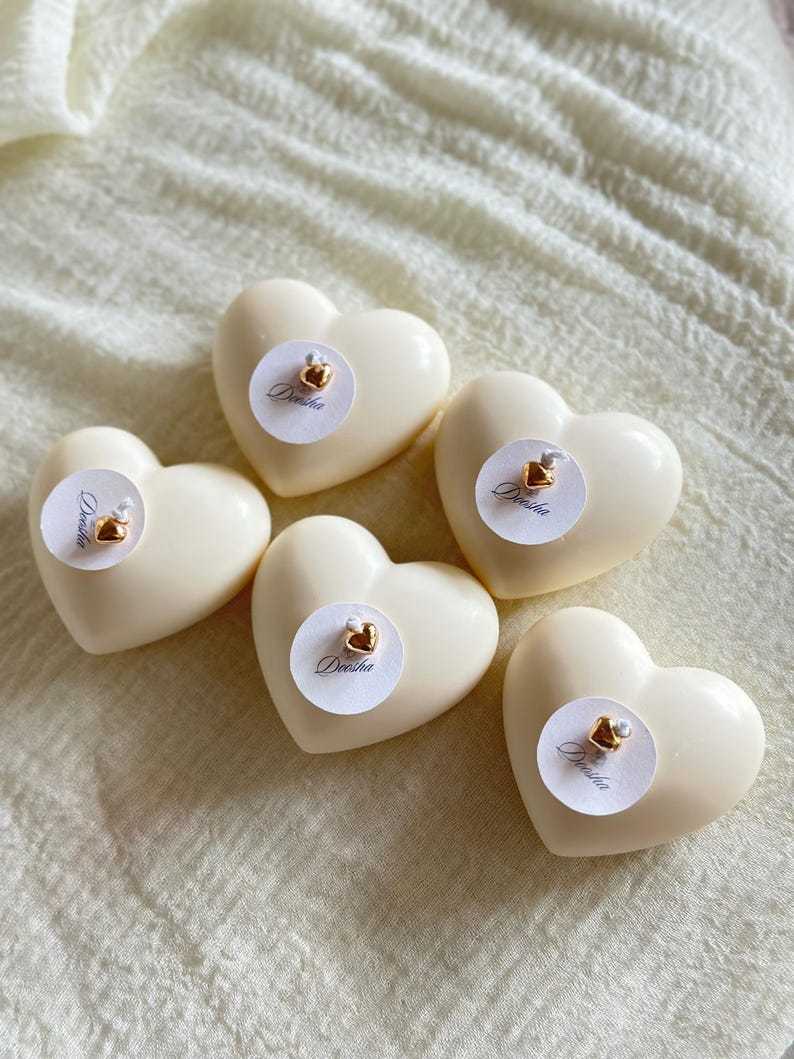Handmade Heart Candles: Soy Wax with Gold Beads - Wedding Favors