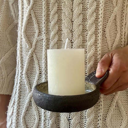 Made to order - Handmade Ceramic Candle Plate with Handle | Mishima Pottery