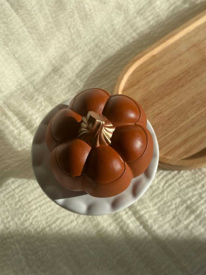 Handmade Pumpkin Candle: Coconut Soy Wax in Ceramic Jar Fall gift