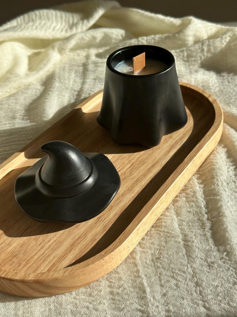 Handmade Coconut Wax Candle in Witch Hat Jar: Spooky Halloween Decor Fall decoration