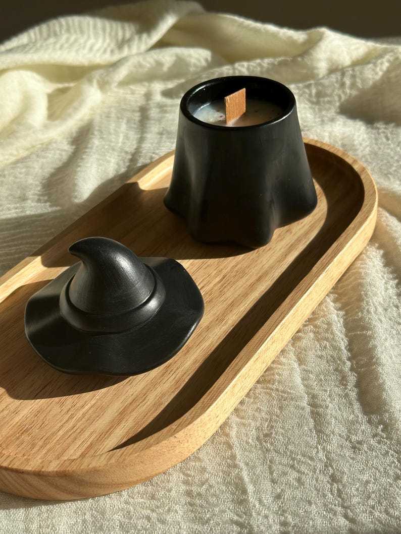 Handmade Coconut Wax Candle in Witch Hat Jar: Spooky Halloween Decor Fall decoration