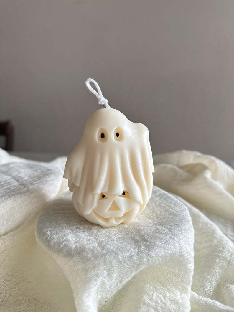 Handmade Soy Wax Ghost Candles, Spooky Halloween Decor