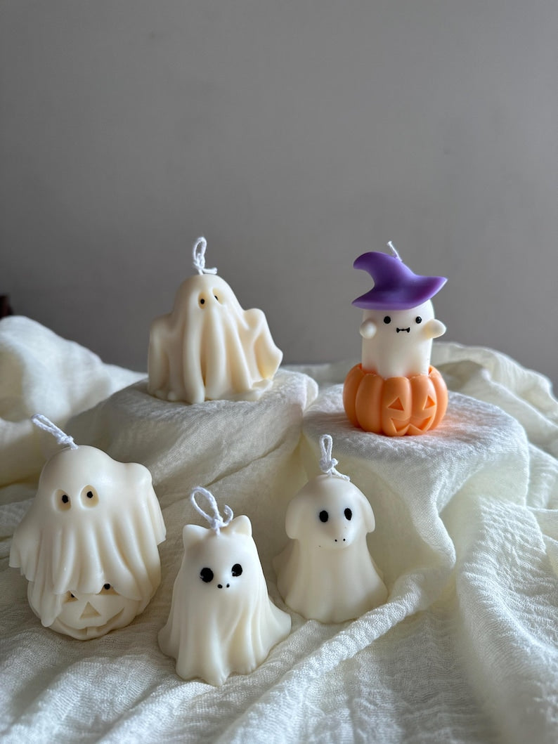 Handmade Soy Wax Ghost Candles, Spooky Halloween Decor