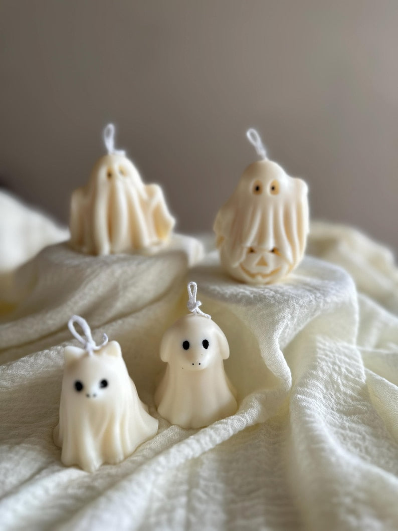 Handmade Puppy Kitty Ghost Candles: Spooky Halloween Decor