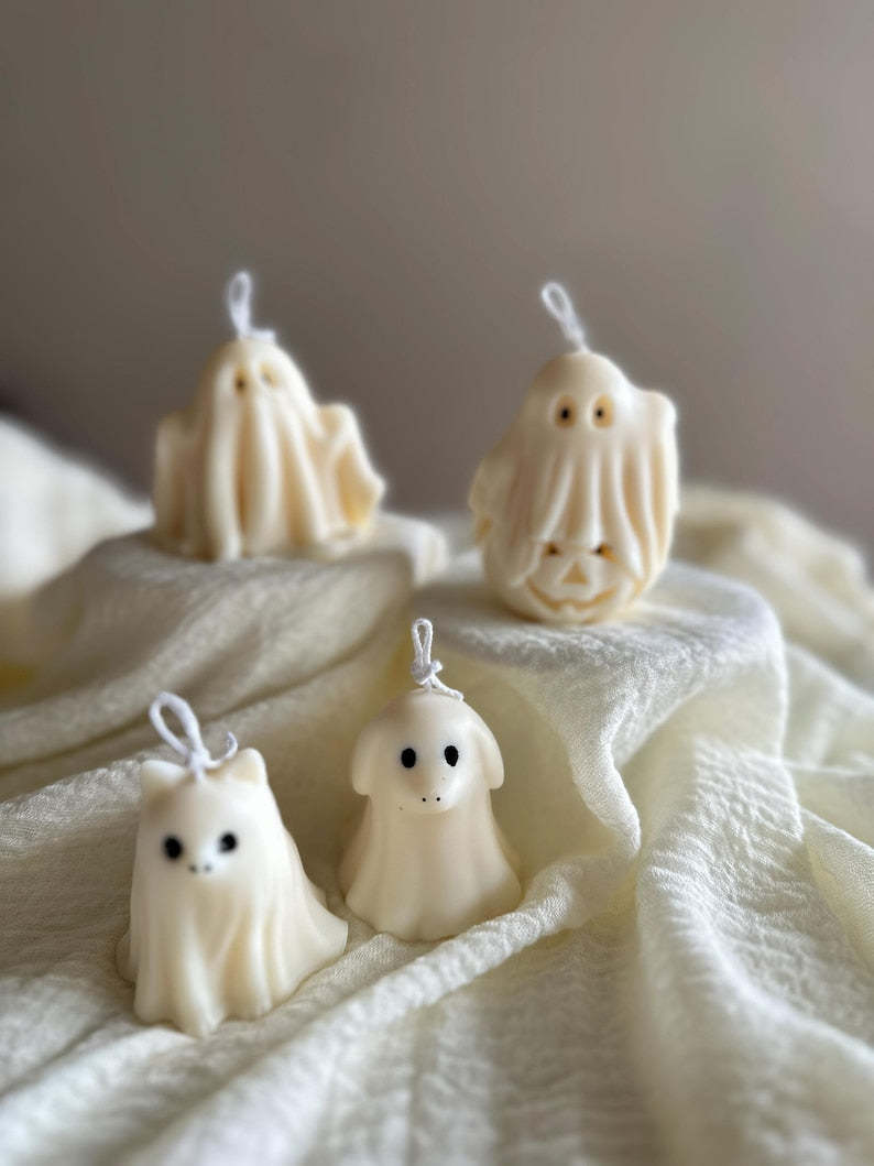 Handmade Puppy Kitty Ghost Candles: Spooky Halloween Decor