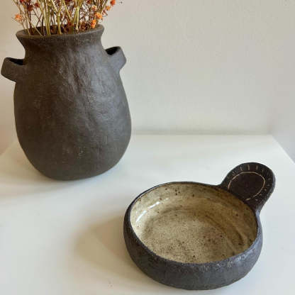 Made to order - Handmade Ceramic Candle Plate with Handle | Mishima Pottery