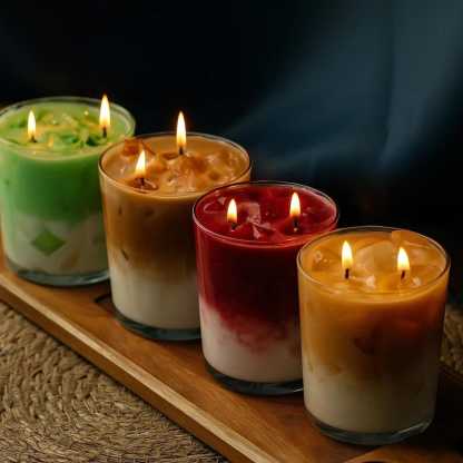 Matcha Latte coffee Candle: Handmade Soy & Gel Wax in Glass Jar scented two wicks