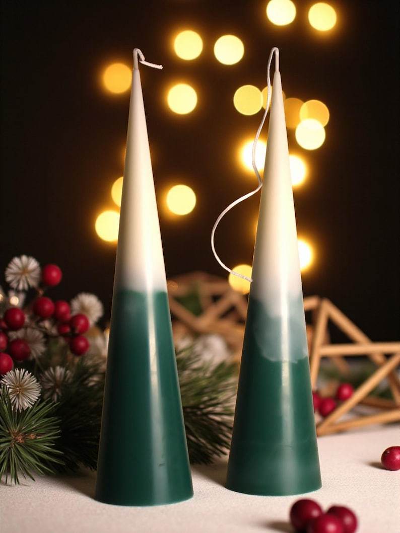 Ombre Huge Elegant Christmas Tree Pillar Candle - Conus Design for Seasonal Cheer - Christmas gift Candle - House warming Gift