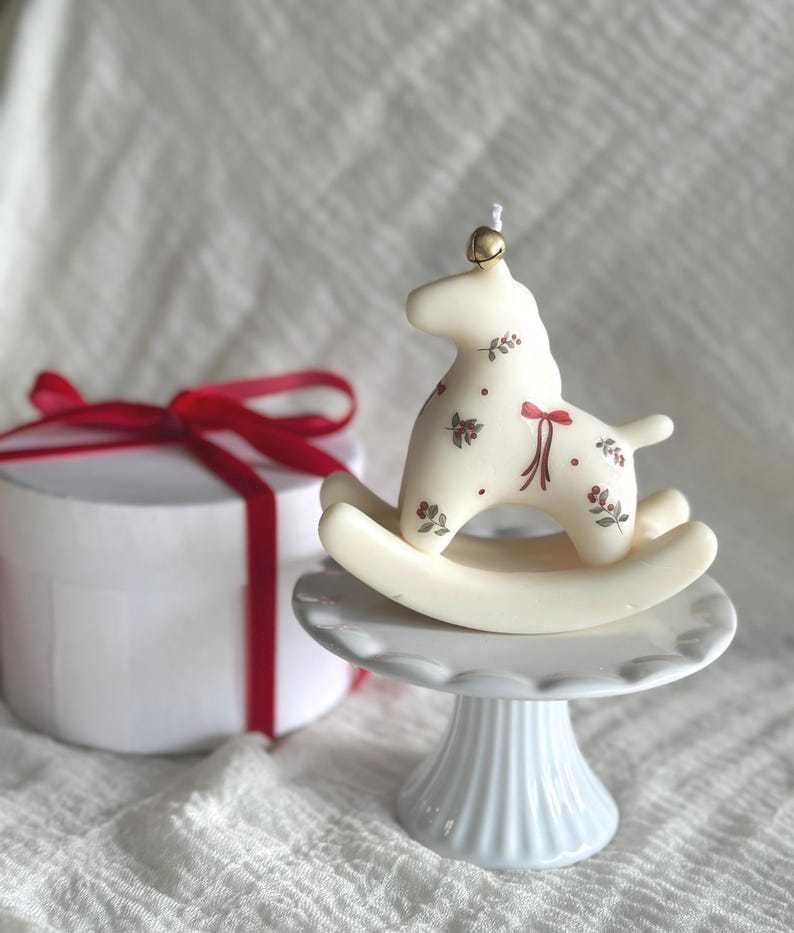 Handmade Beeswax Rocking Horse Christmas Candle gift: Holiday Decor