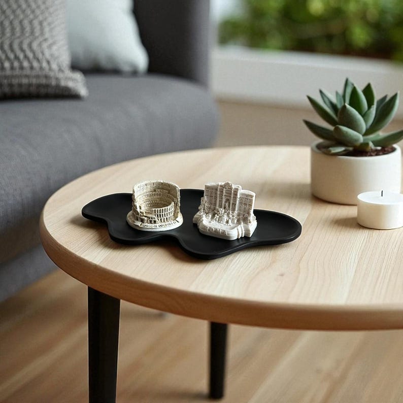 Modern Abstract Black Concrete Tray for Organizing Jewelry Keys Makeup Candles or Coffee Table Decor Handmade Minimalist Style