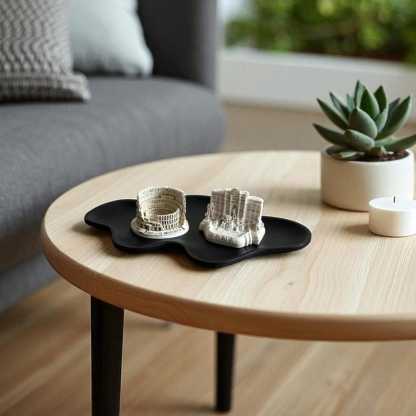 Modern Abstract Black Concrete Tray for Organizing Jewelry Keys Makeup Candles or Coffee Table Decor Handmade Minimalist Style