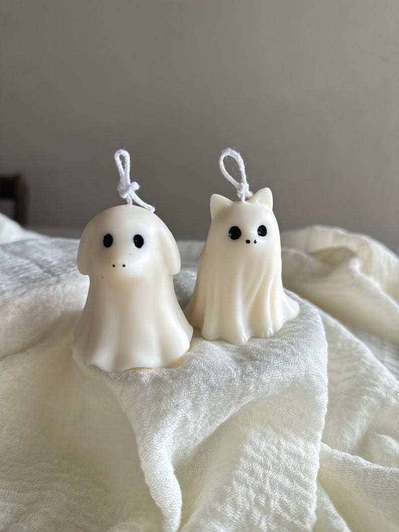 Handmade Puppy Kitty Ghost Candles: Spooky Halloween Decor