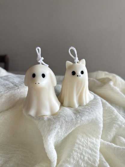 Handmade Puppy Kitty Ghost Candles: Spooky Halloween Decor