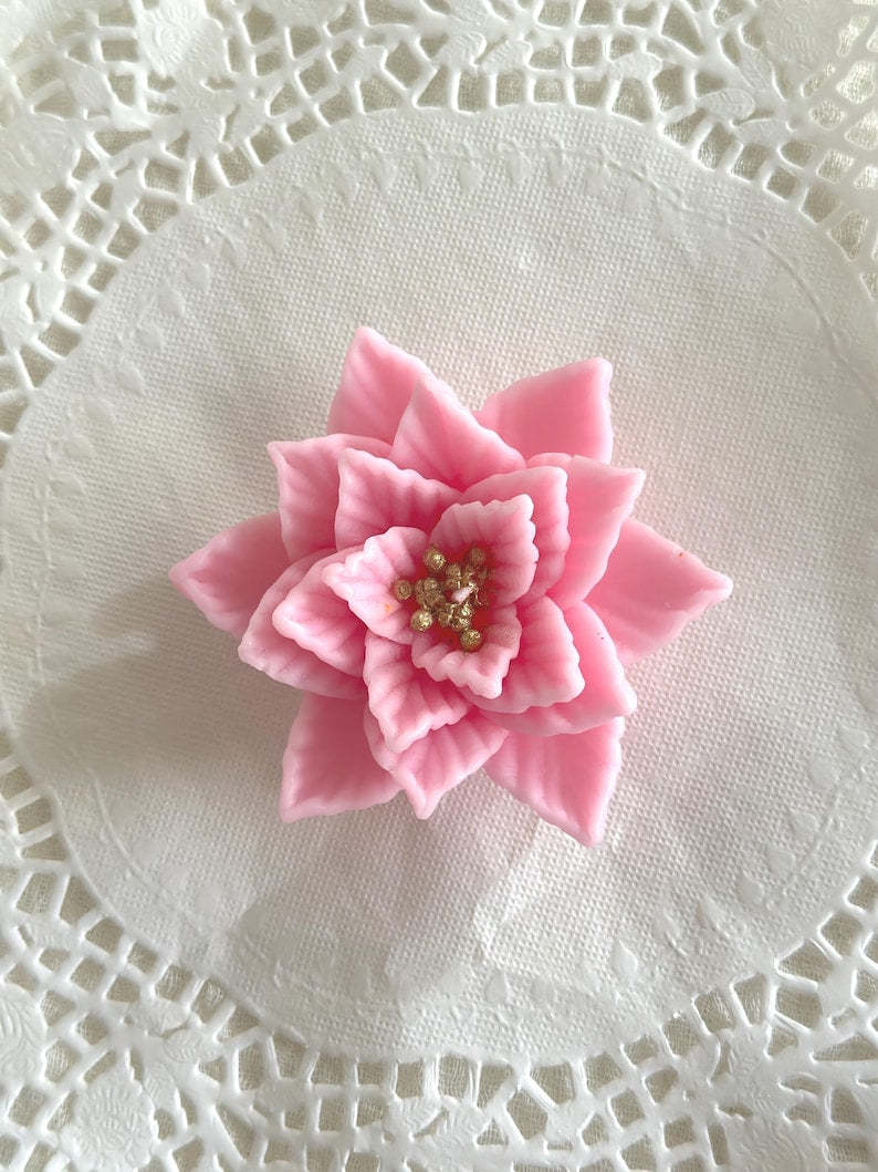 Handmade Beeswax Poinsettia Candle: Holiday Flower Table Decor