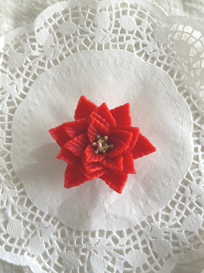Handmade Beeswax Poinsettia Candle: Holiday Flower Table Decor