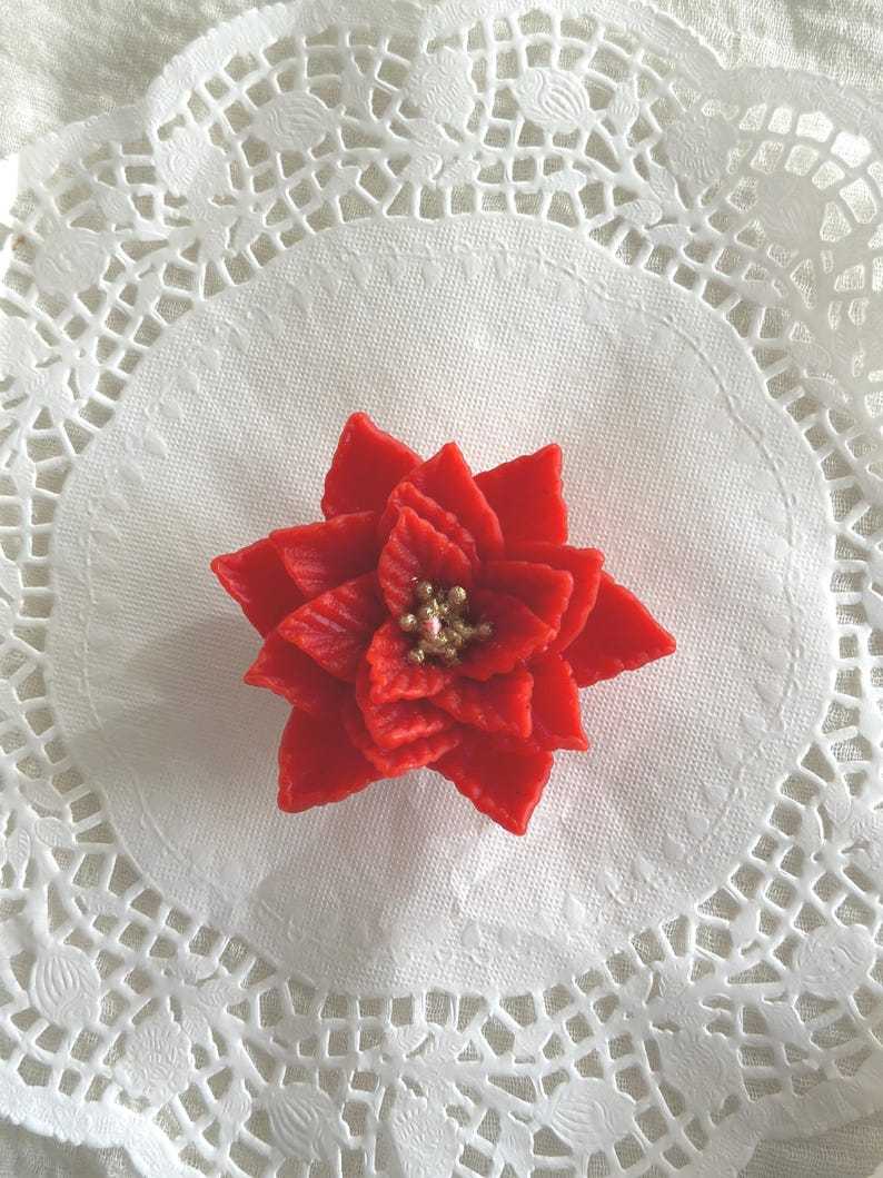Handmade Beeswax Poinsettia Candle: Holiday Flower Table Decor