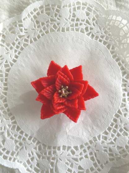 Handmade Beeswax Poinsettia Candle: Holiday Flower Table Decor