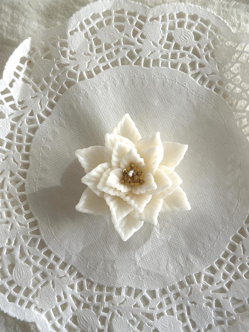 Handmade Beeswax Poinsettia Candle: Holiday Flower Table Decor