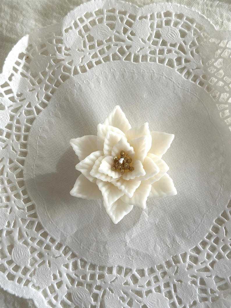 Handmade Beeswax Poinsettia Candle: Holiday Flower Table Decor
