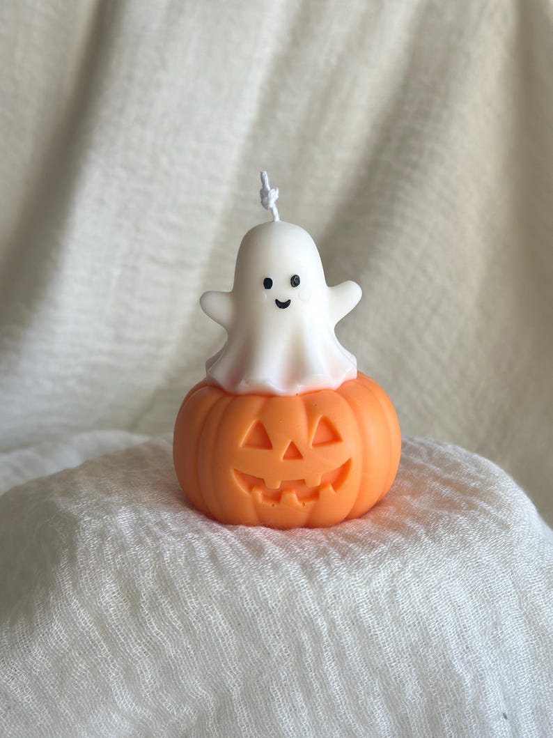 Handmade Halloween Ghost and Pumpkin Candles, Spooky Fall Decor
