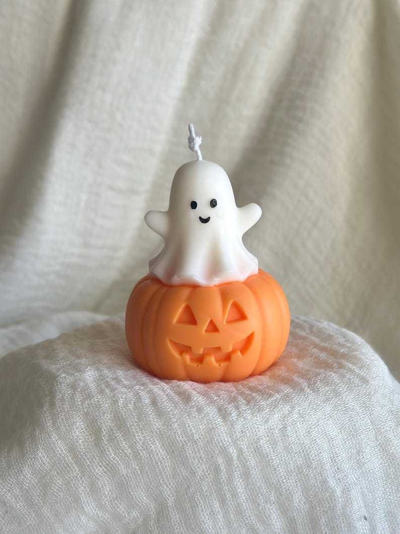 Handmade Halloween Ghost and Pumpkin Candles, Spooky Fall Decor