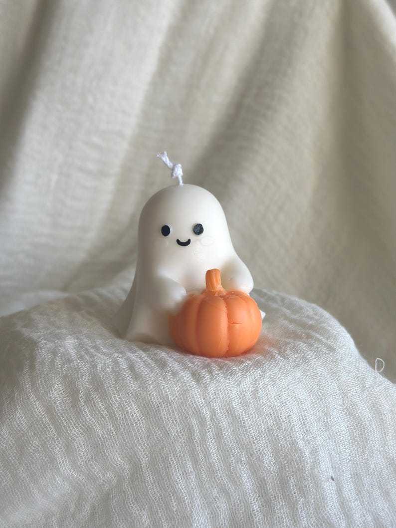 Handmade Halloween Ghost and Pumpkin Candles, Spooky Fall Decor