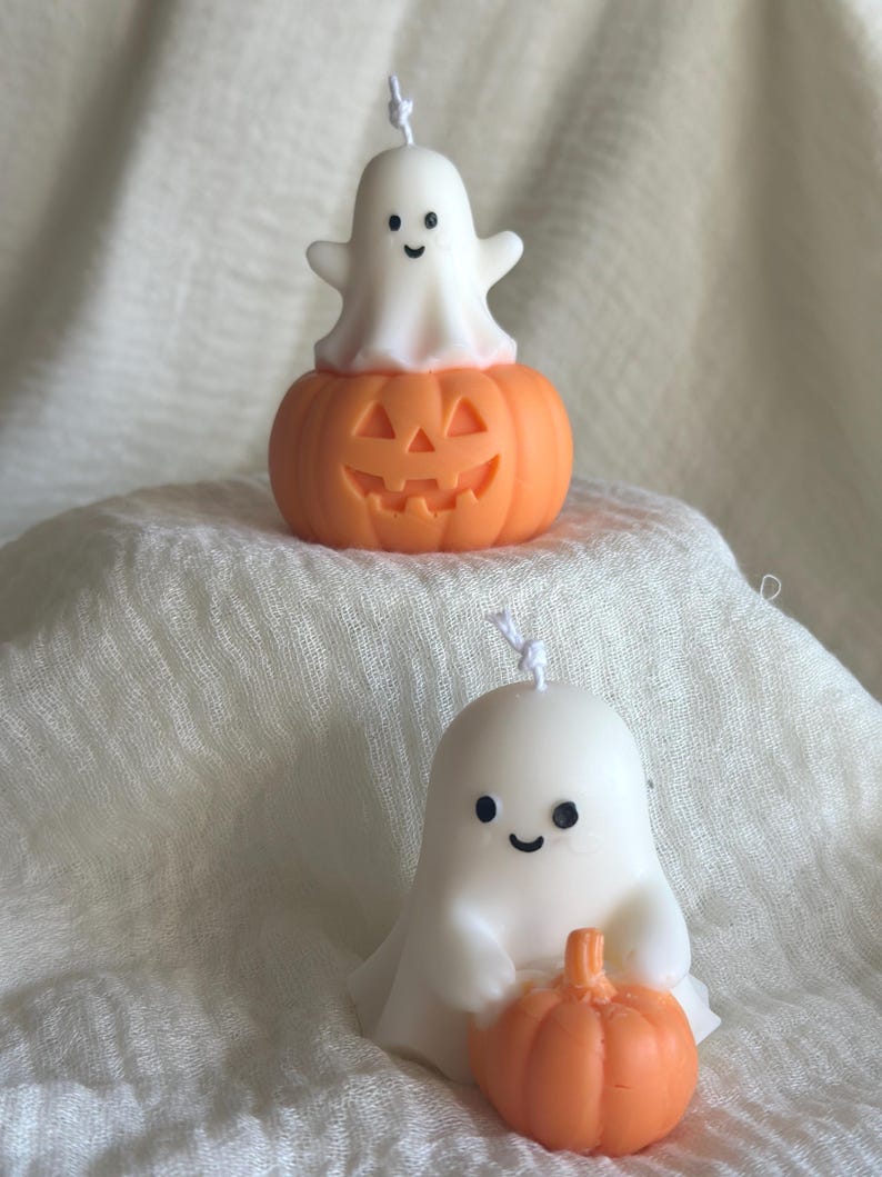 Handmade Halloween Ghost and Pumpkin Candles, Spooky Fall Decor