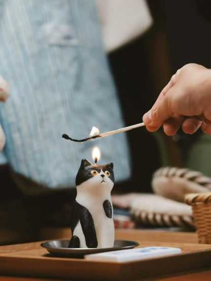 Handmade Cat Scented Candle, Artistic Cat Candle, Cute Cat Lovers Gift, Eco-friendly Candle with Gift Tray & Matches