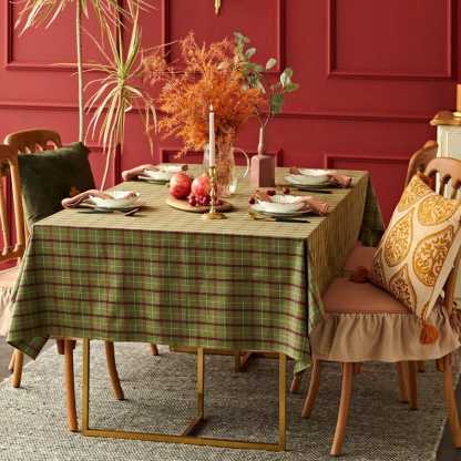 Green Plaid Cotton Tablecloth, Custom Farmhouse Table Cover, Christmas Dining Table Linen, Holiday Plaid Decor for Kitchen